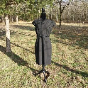 ANTONIO MELANI Black Pinstripe Midi Dress